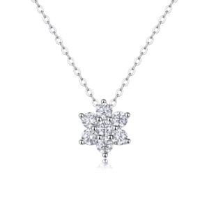 0.7 ct Moissanite Snowflake Pendant Necklace D Color VVS1, 925 Silver
