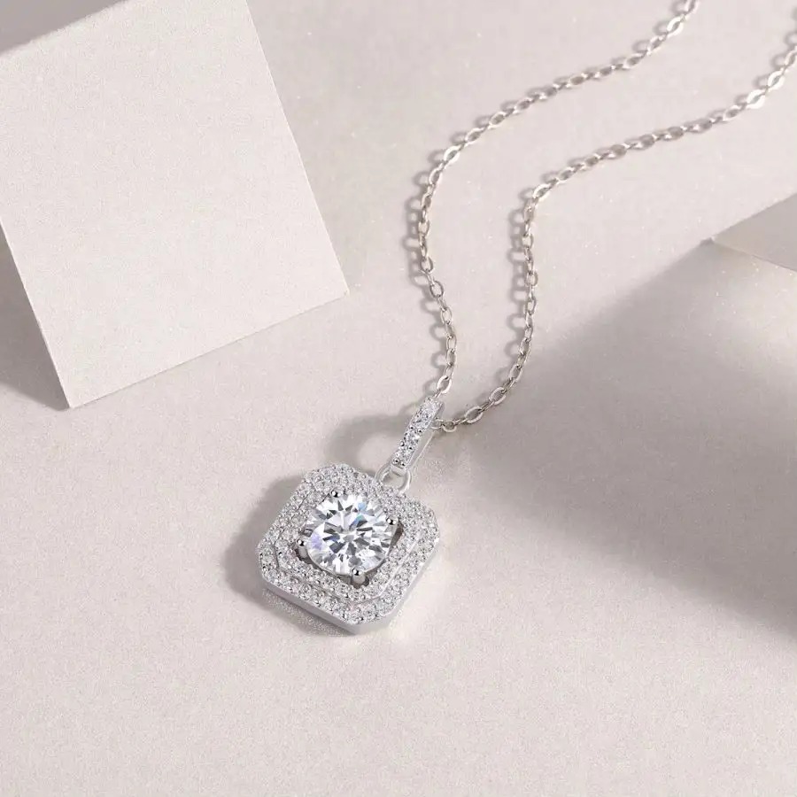 1 Carat Moissanite Necklace for Women - White Gold Plated 925 Silver Pendant - Image 4