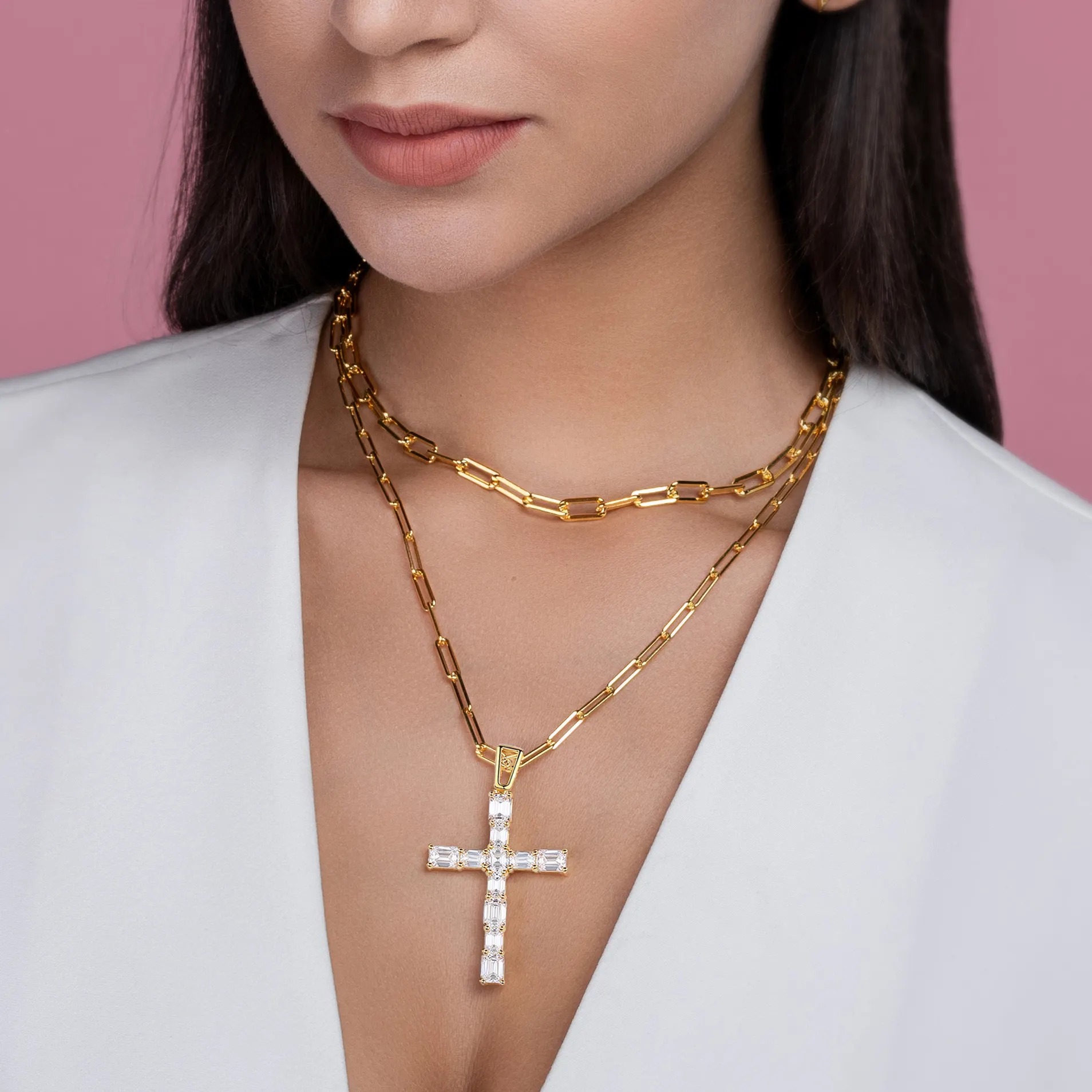 Gold-Plated Moissanite Layered Pendant Necklace - S925 Sterling Silver - Image 5