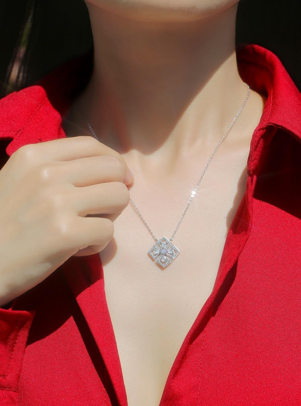 925 Sterling Silver Design 1CT Diamond Heart Pendant Necklace - Image 5