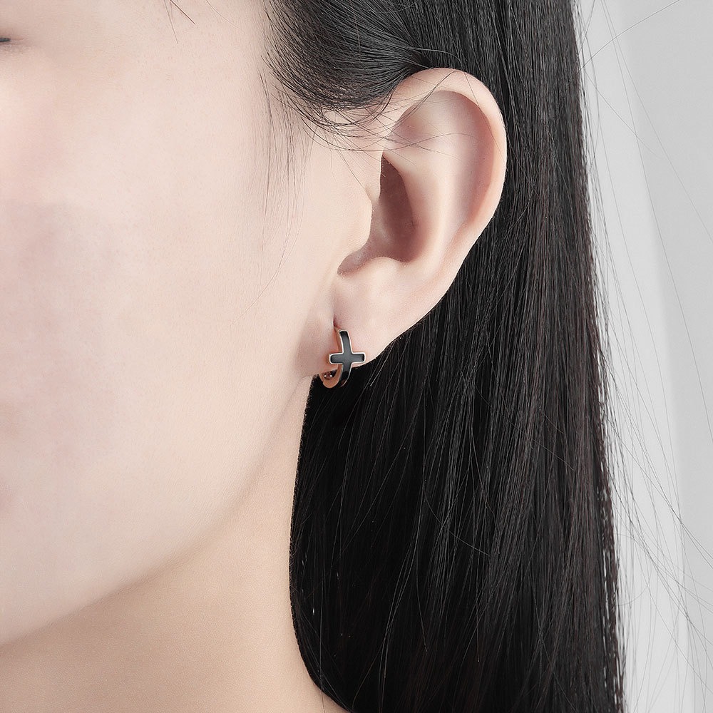 S925 sterling silver stud earrings cross-shaped earrings - Image 5