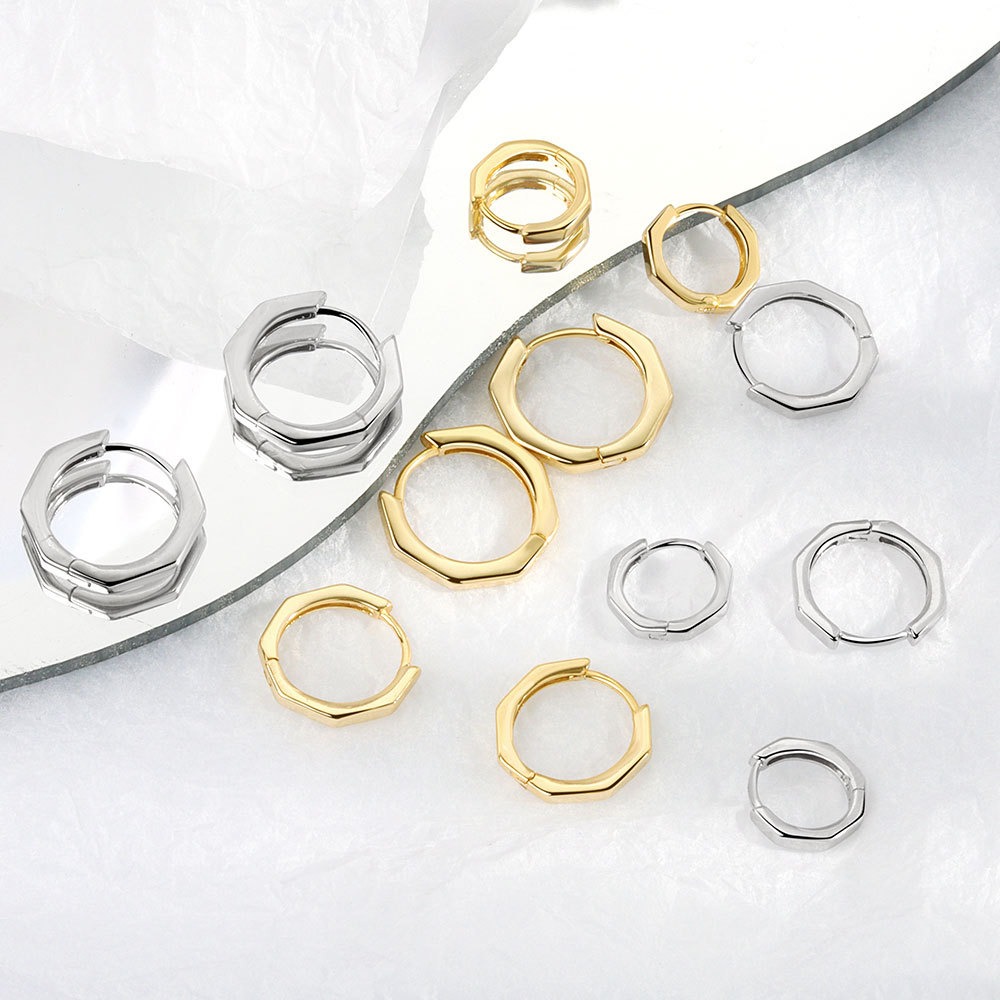 S925 sterling silver stud earrings geometric glossy earrings