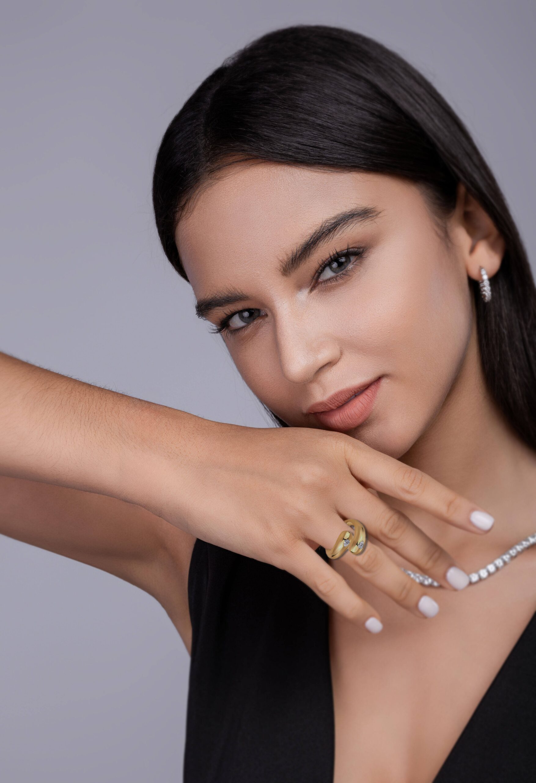 3x4mm Pear Moissanite Open Ring | Irregular Geometric Design | S925 Silver with 18K Gold - Image 5