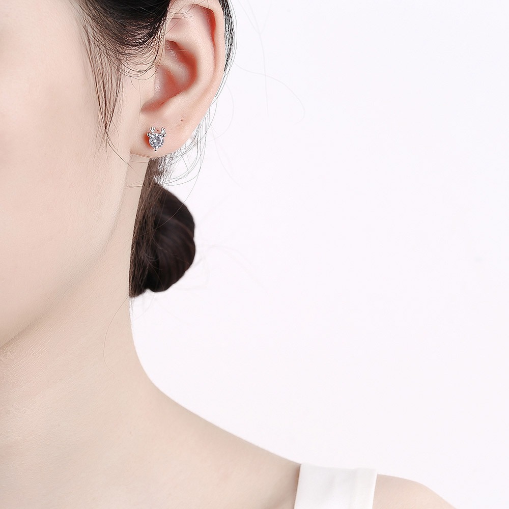 S925 sterling silver stud moissanite elk earrings - Image 4