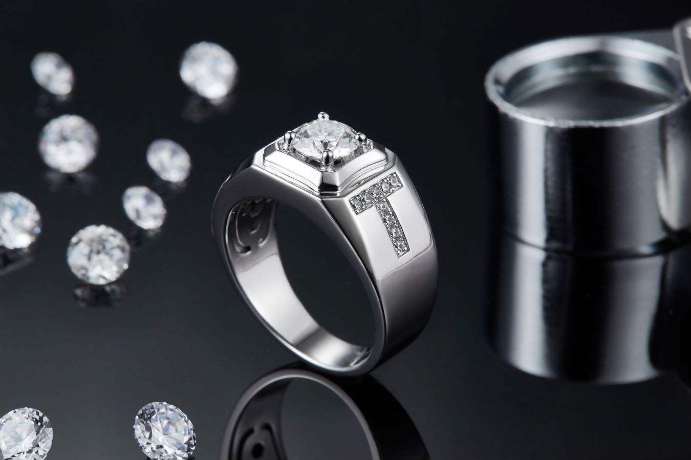 1 Carat D Color Moissanite S925 Silver Plated Ring for Men - Image 4