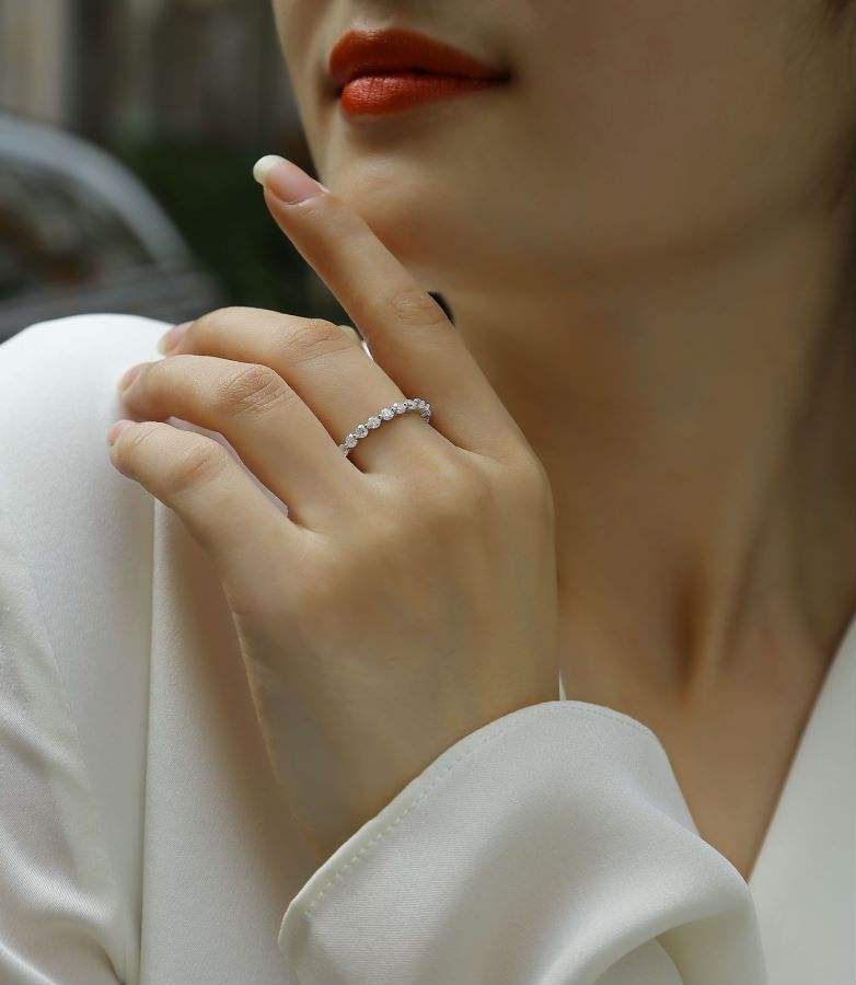 2.5mm 1.32CT Moissanite Full Ring S925 Silver Plated 18K Bezel Women's - Image 4