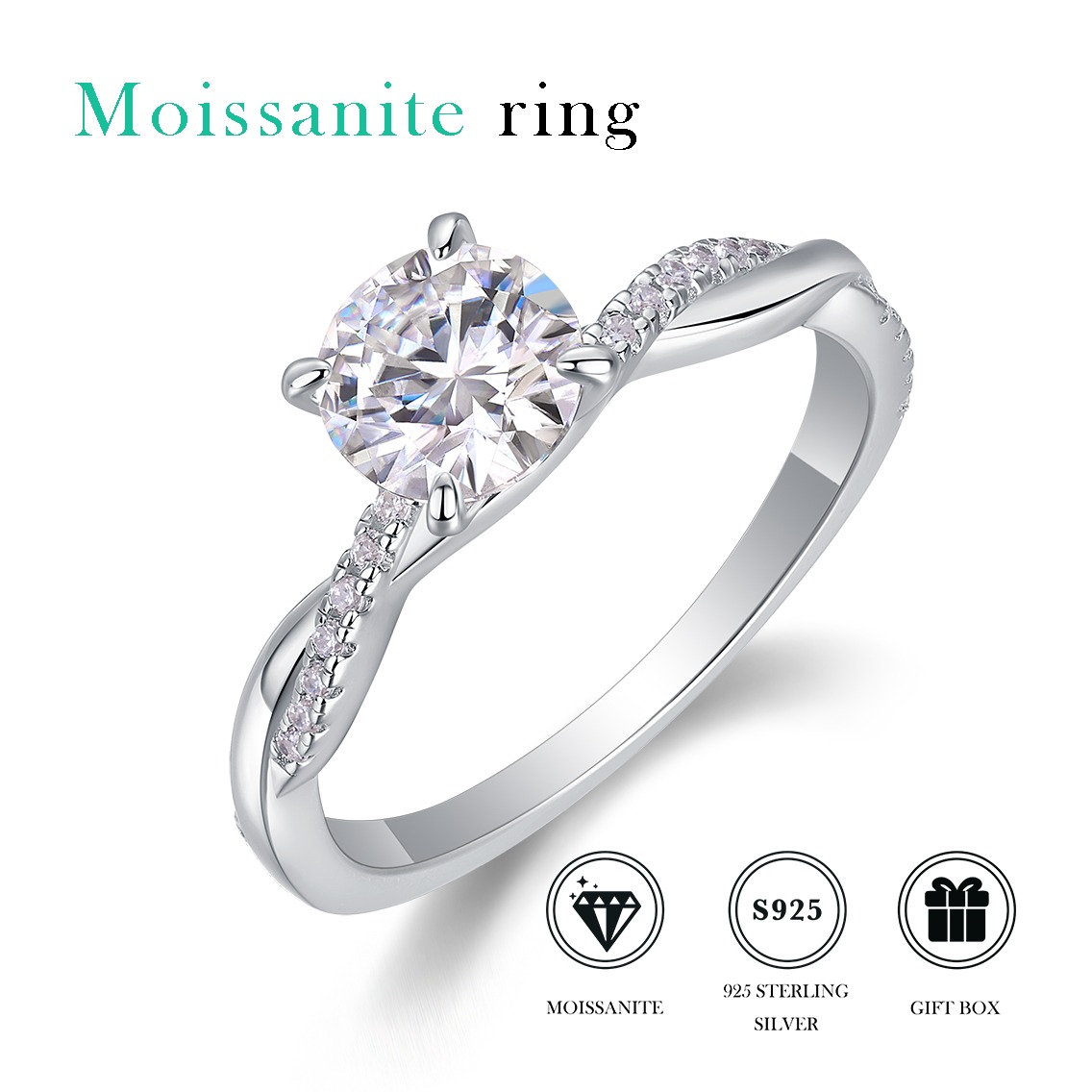 Wholesale 925 Sterling Silver Women 1ct Bling Moissanite Engagement Ring For Woman
