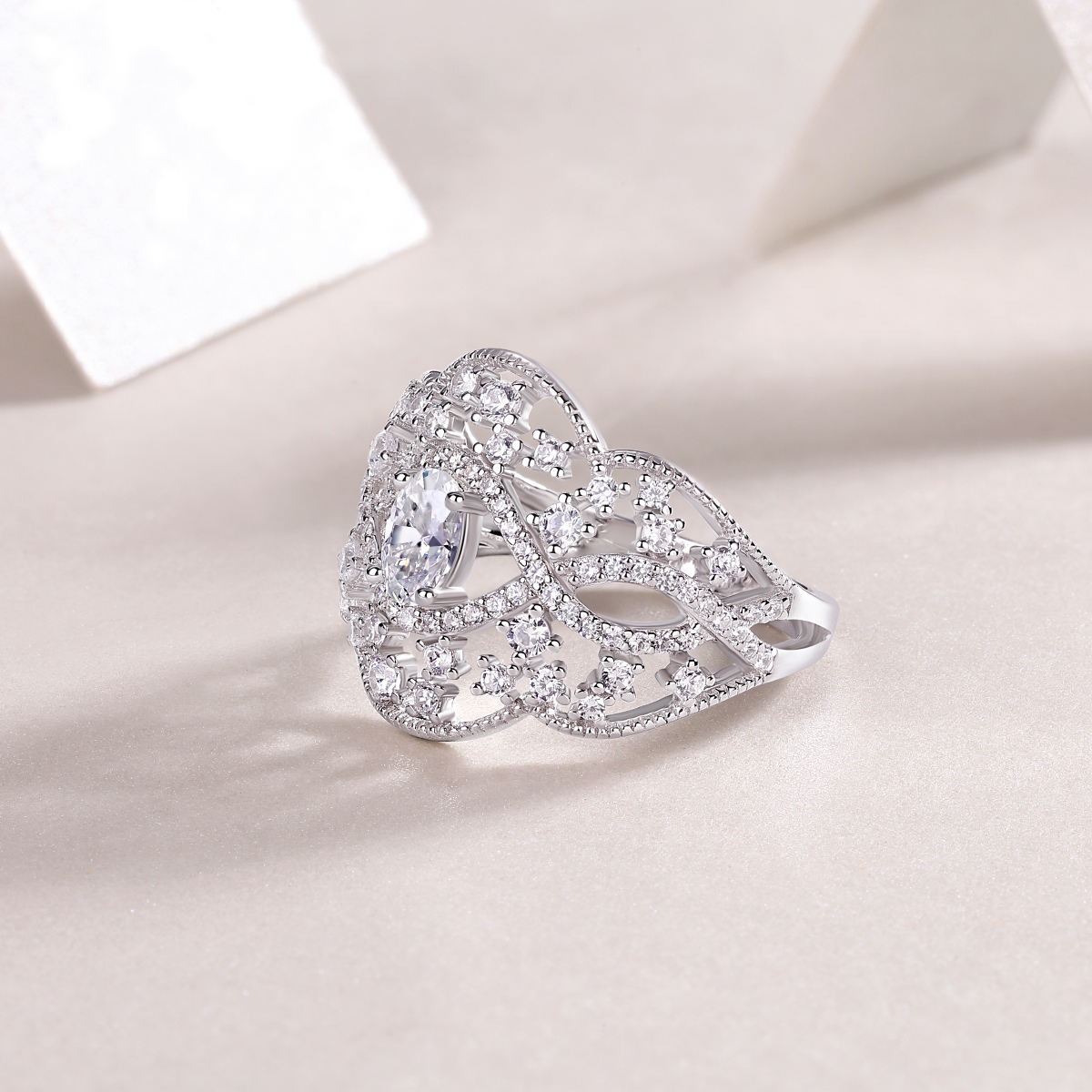 High Quality 925 Sterling Silver Ring Women's Romantic Ring Rhodium Plated Diamond Stone - Image 3