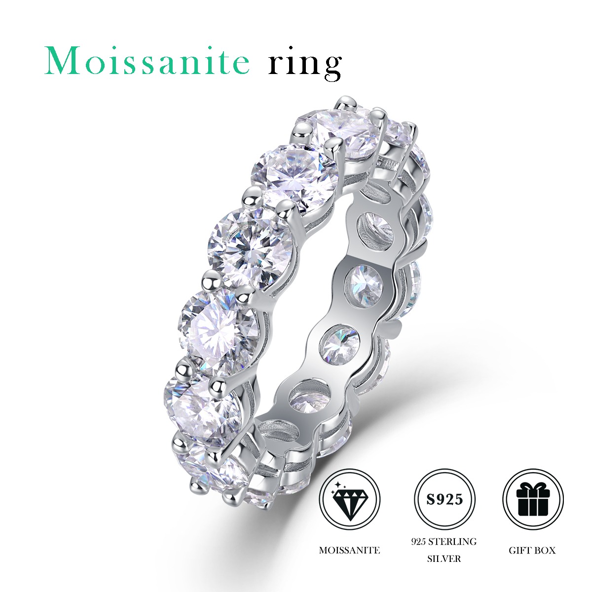 S925 Sterling Silver Ring with 1ct Moissanite Center Stone Luxury Design for Special Occasions