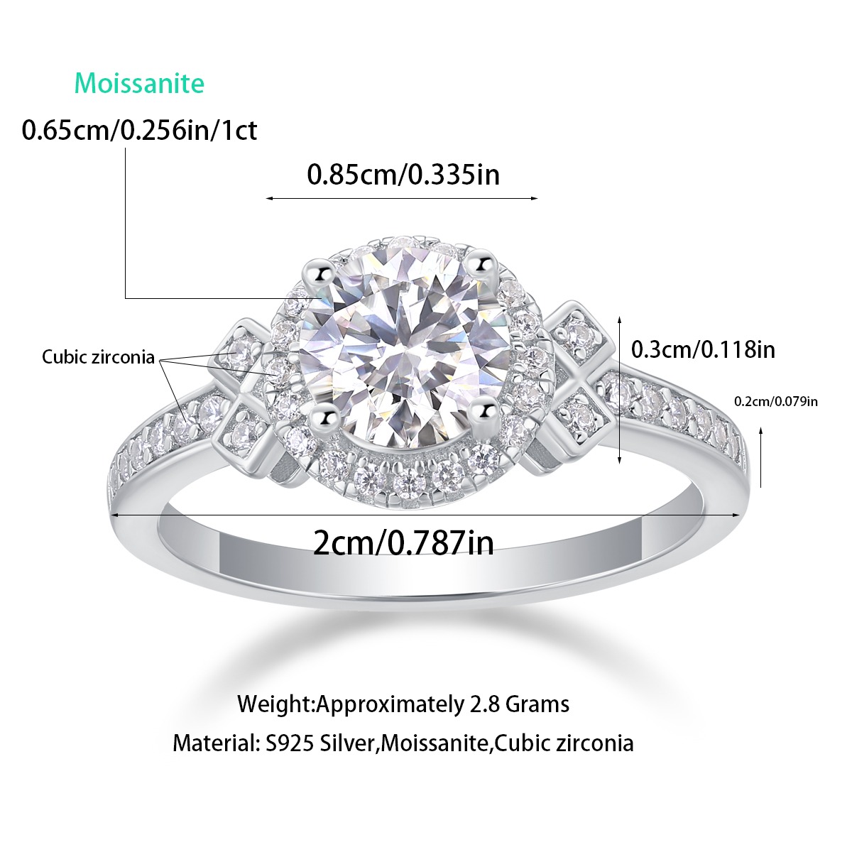 Moissanite Jewelry Solitaire 1/2ct 925 sterling silver Proposal Band Ring Moissanite Diamond Ring - Image 2