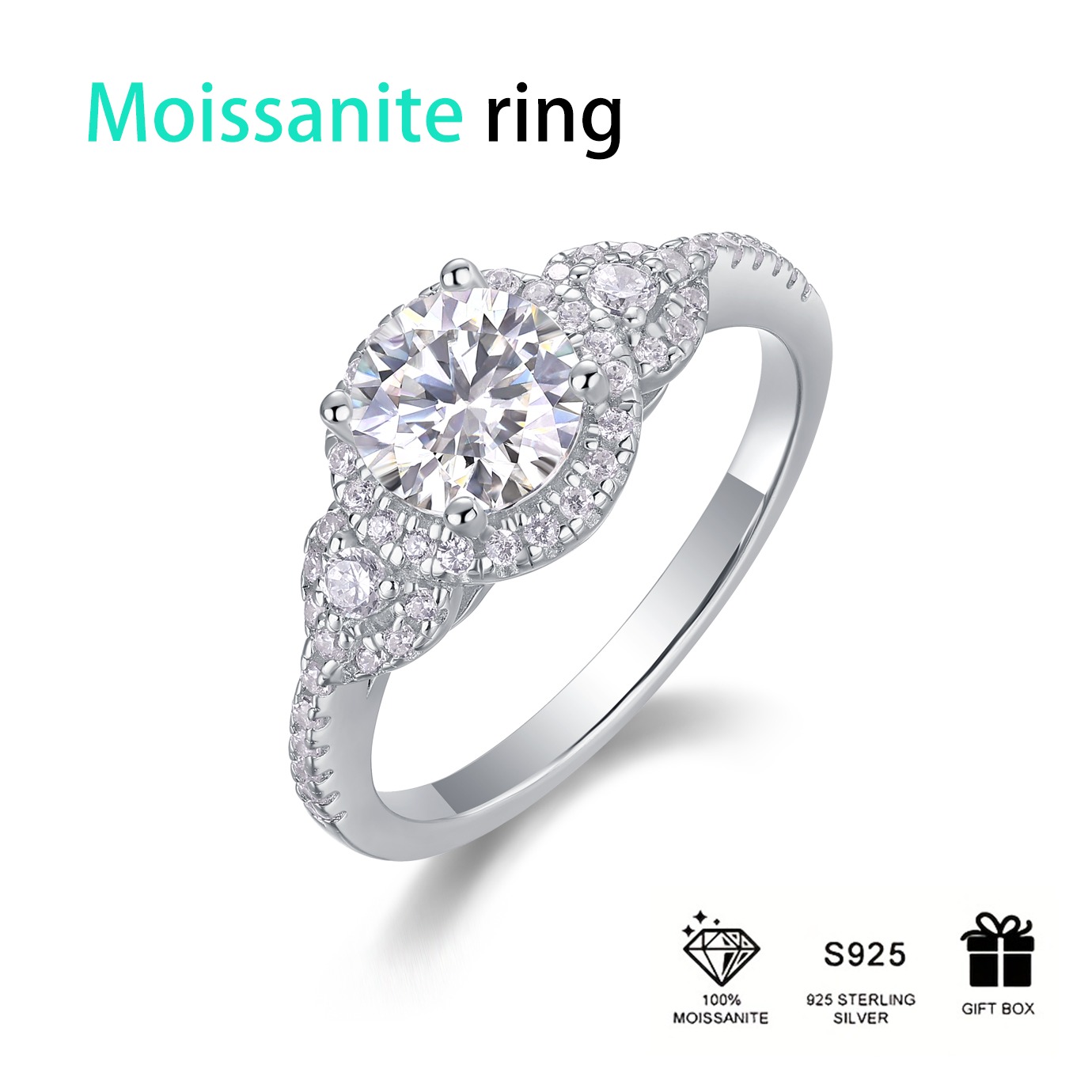 Jewelry Ring Wedding Custom Fashion Eternity White Gold Plated For Men 925 Sterling Silver Moissanite Ring - Image 3