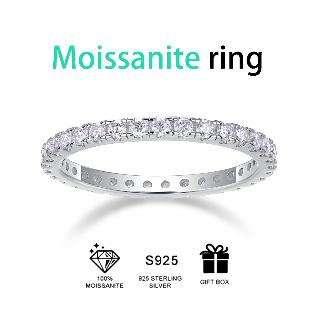 High Quality 925 Sterling Silver Moissanite Eternity Band Rings Affordable Price Moissanite Engagement Wedding Rings - Image 3