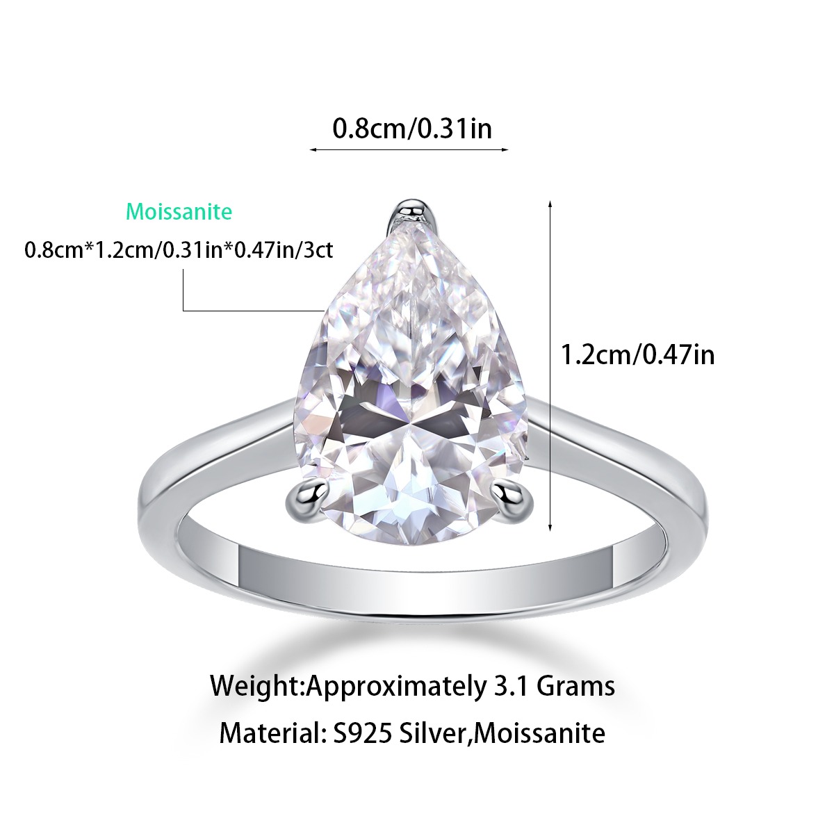 High Quality 925 Sterling Silver Adjustable Ring VVS 1ct Moissanite Wedding and Engagement Ring With GRA Certified - Image 2