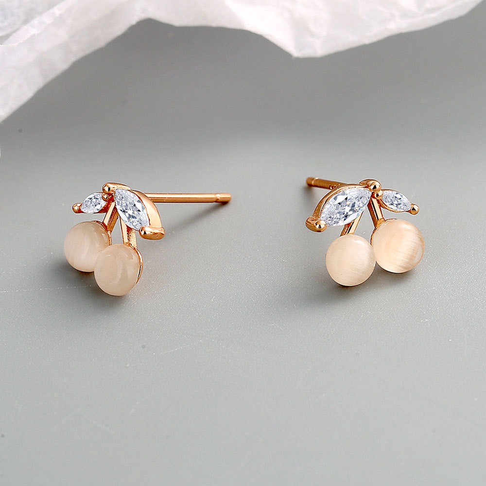S925 sterling silver stud earrings cherry opal earrings - Image 2