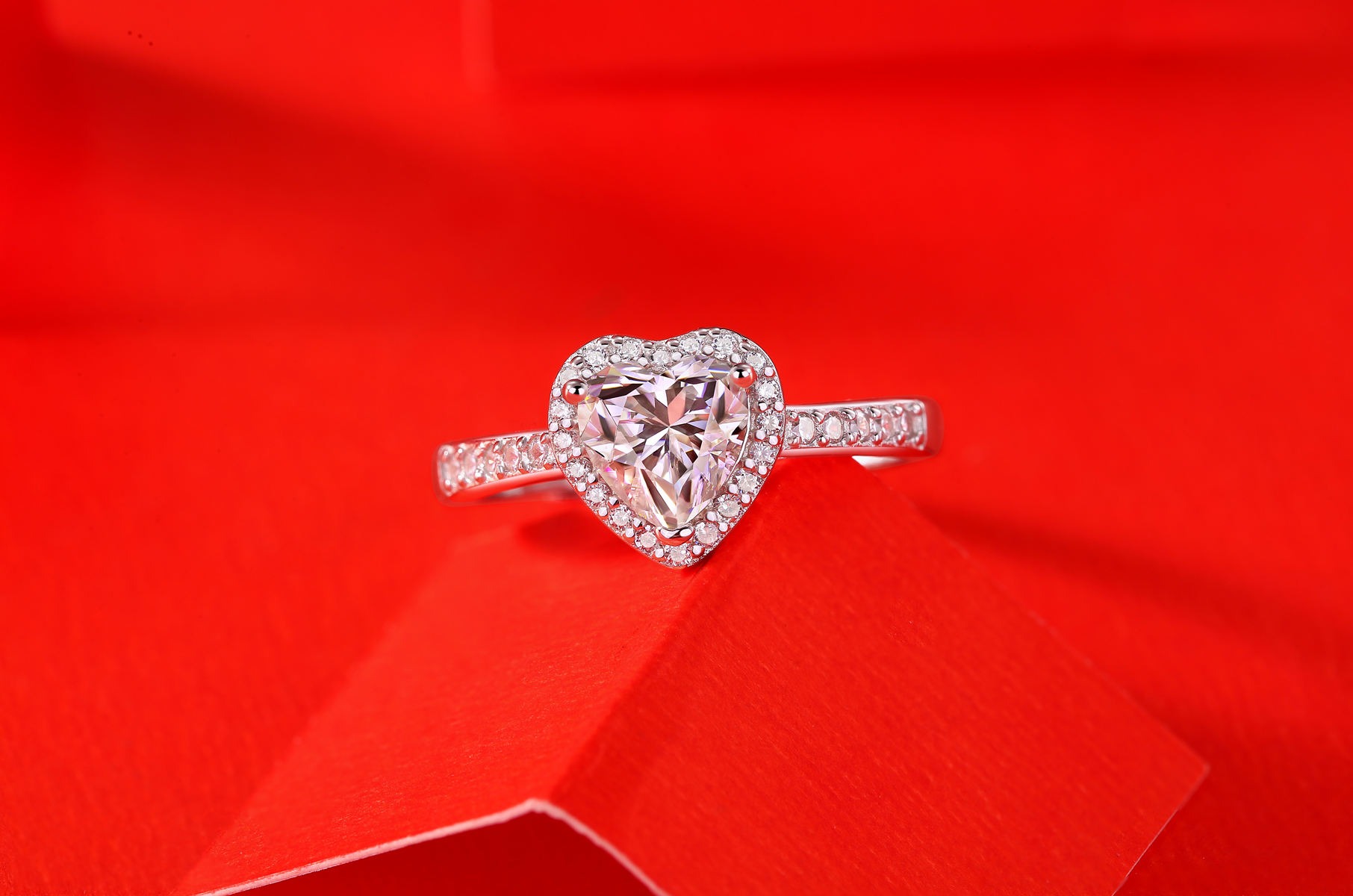 S925 sterling silver ring heart shape 1ct moissanite engagement wedding ring for women - Image 4