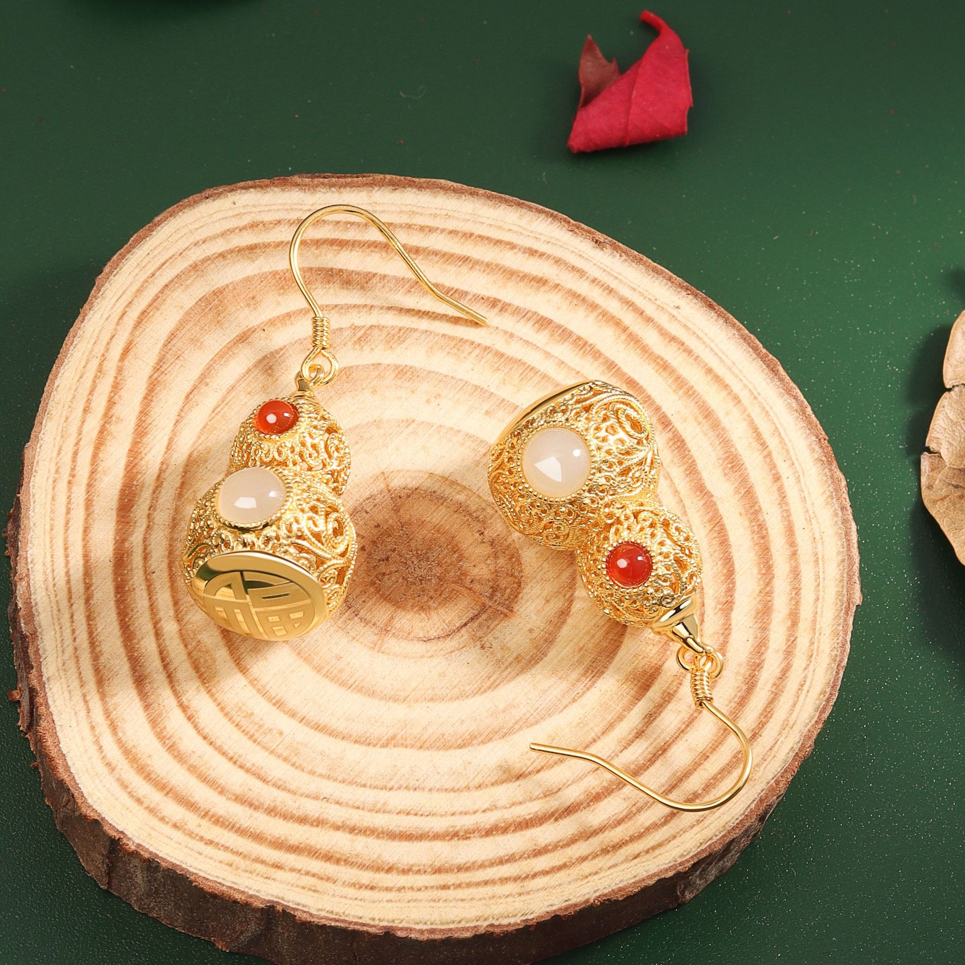 S925 sterling silver stud earrings gourd earrings - Image 4