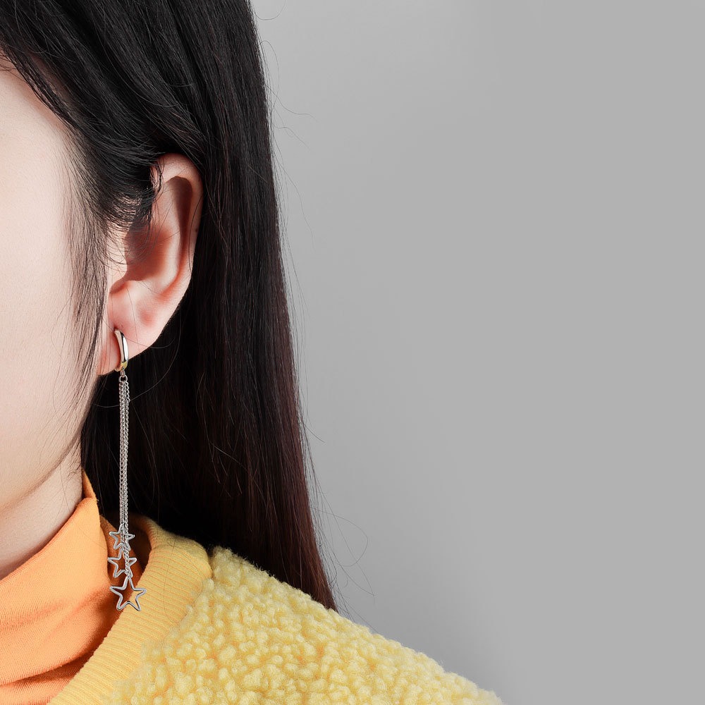 S925 sterling silver stud earrings with tassel cut-out star earrings - Image 6