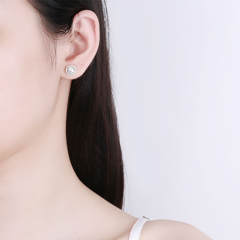 S925 sterling silver stud earrings GRA moissanite round earrings - Image 4