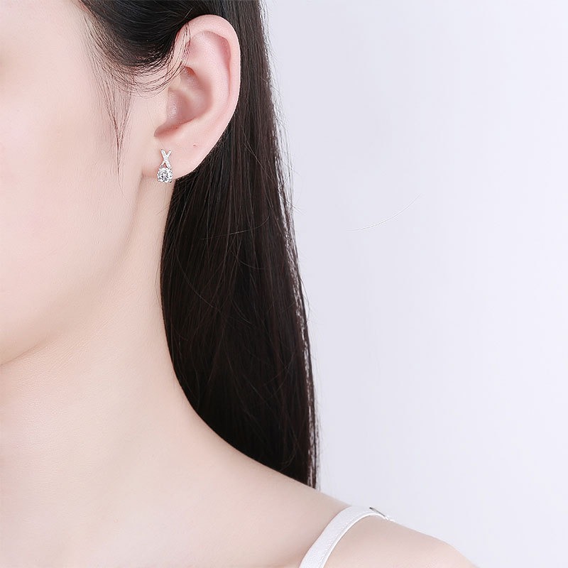 S925 sterling silver stud earrings GRA moissanite X-shaped earrings - Image 5