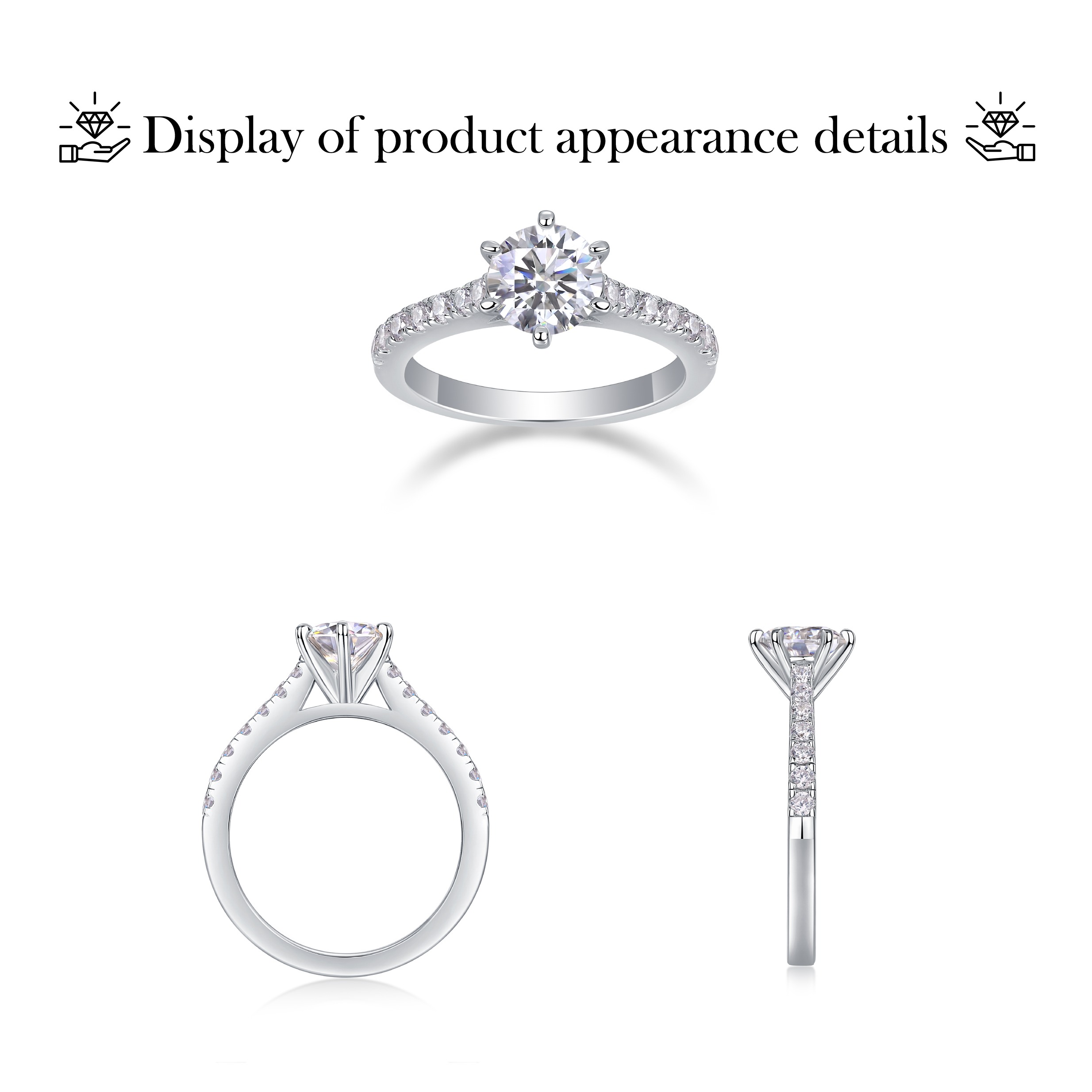 S925 silver rings plated moissanite ring for women moissanite big ring - Image 4