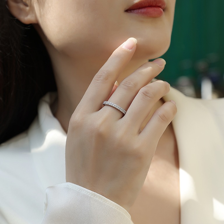 S925 sterling silver ring double rows Moissanite custom women's engagement wedding ring - Image 5