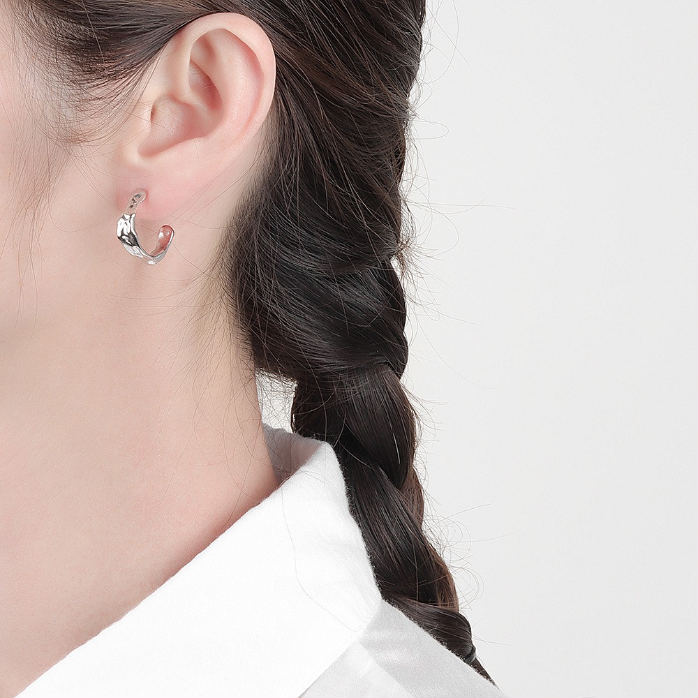 S925 sterling silver stud earrings C-shaped irregular earrings - Image 5