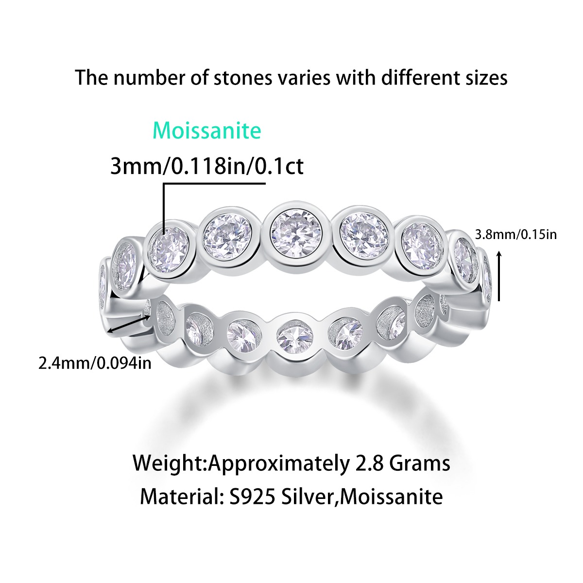 High Quality 925 Sterling Silver Moissanite Eternity Band Rings Affordable Price radiant moissanite diamond ring - Image 6
