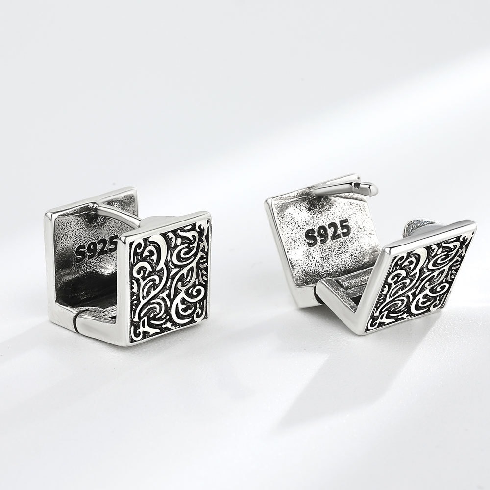 S925 sterling silver stud earrings matte square - Image 3