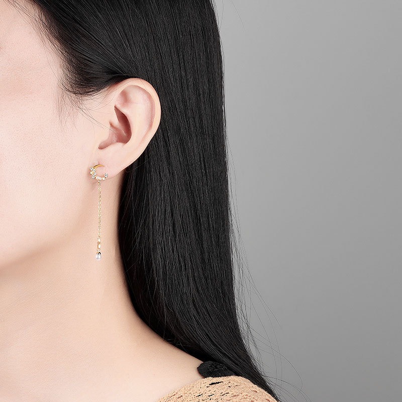 S925 sterling silver stud earrings tassel star moon earrings - Image 6