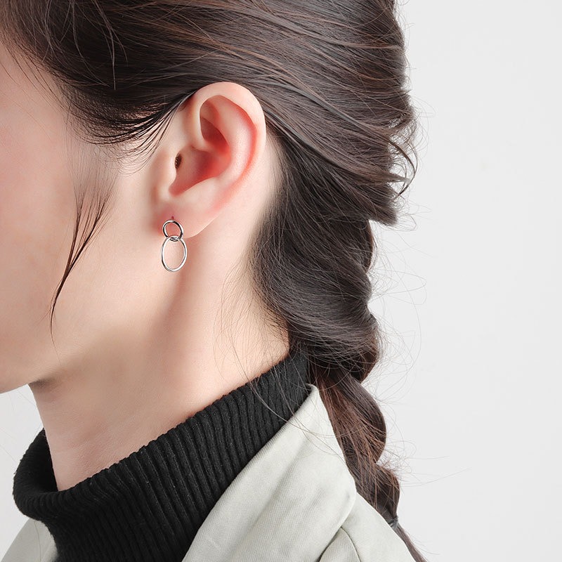 S925 sterling silver stud earrings geometric round circle earrings - Image 5