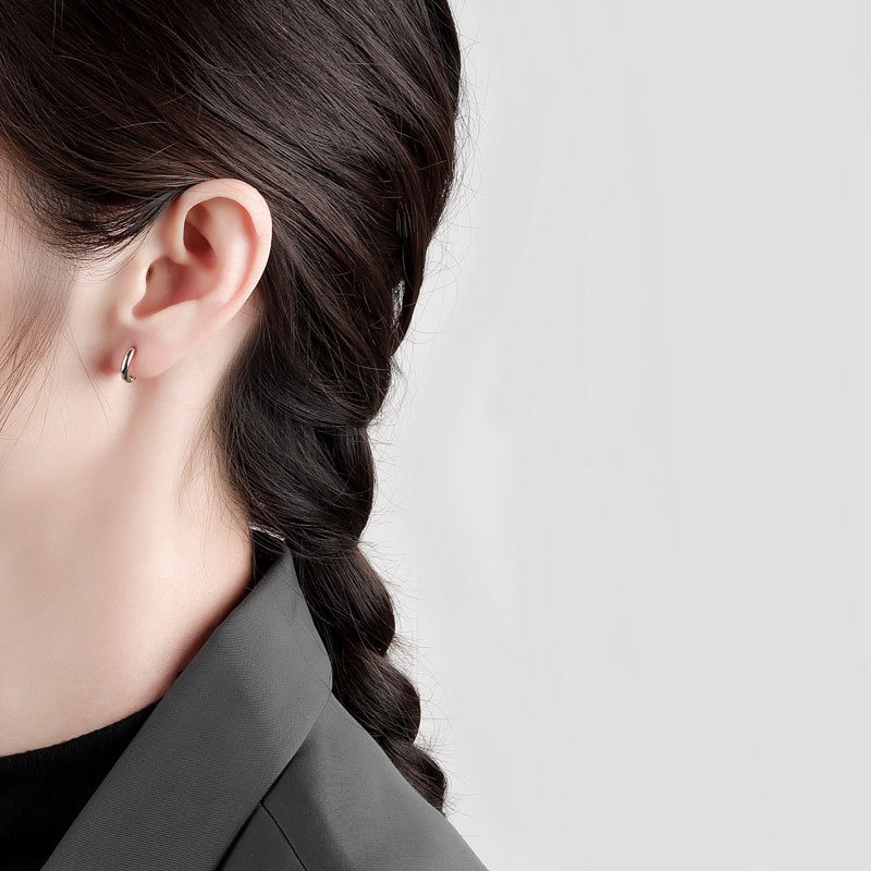 S925 sterling silver stud earrings glossy round earrings - Image 5