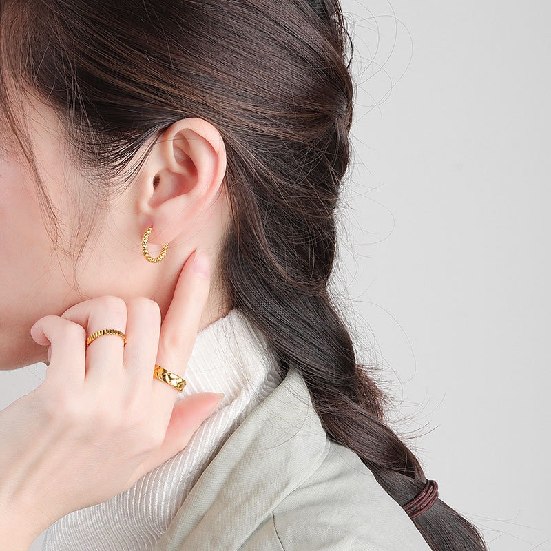 S925 sterling silver stud earrings geometric flower earrings - Image 7