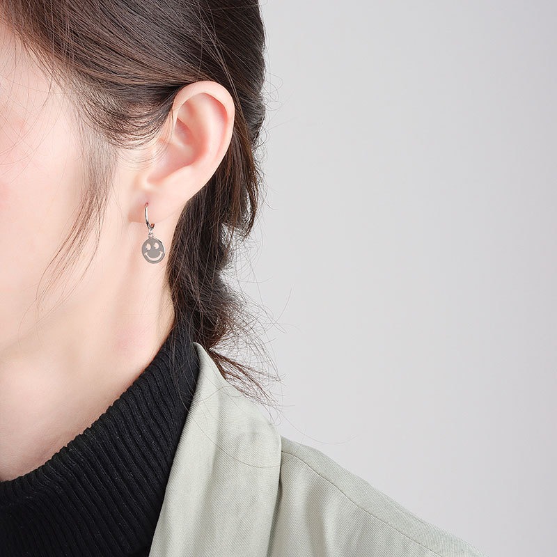 S925 sterling silver stud earrings glossy smiley face earrings - Image 5