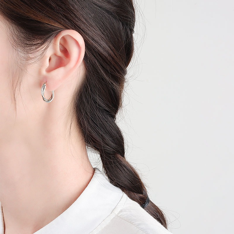 S925 sterling silver stud earrings braided twist buckle earrings - Image 5