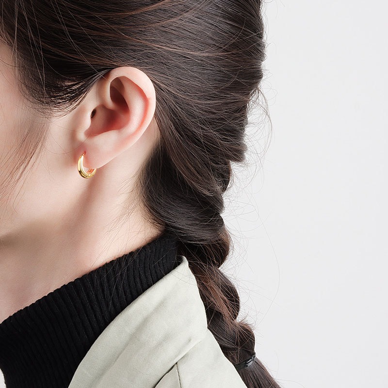 S925 sterling silver stud earrings round earrings - Image 5