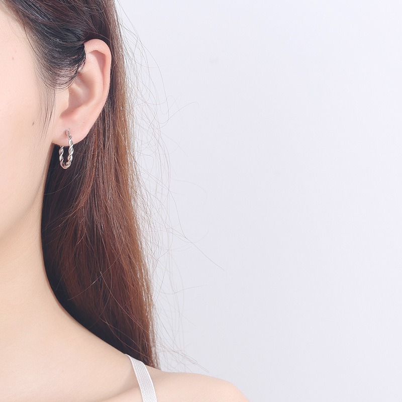 S925 sterling silver stud earrings round twist earrings - Image 4