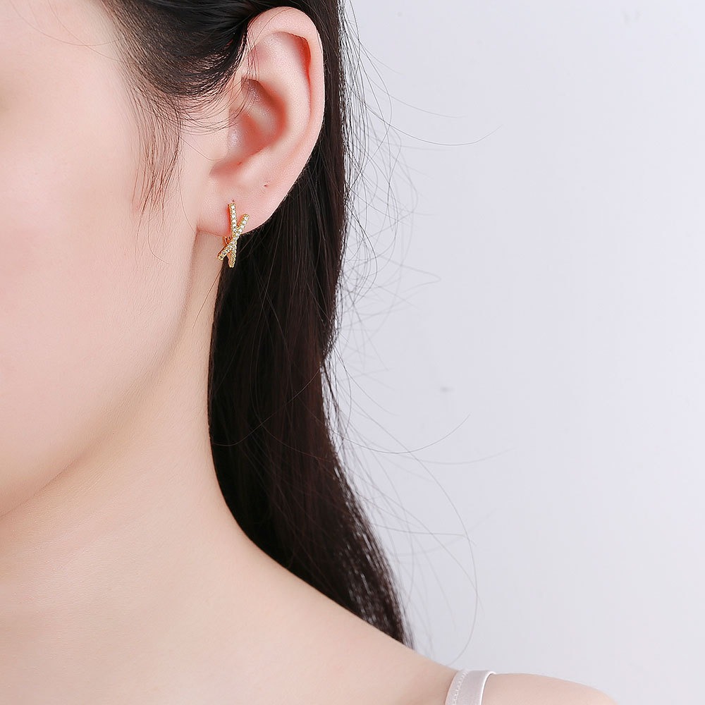S925 sterling silver stud earrings crossover earrings - Image 6