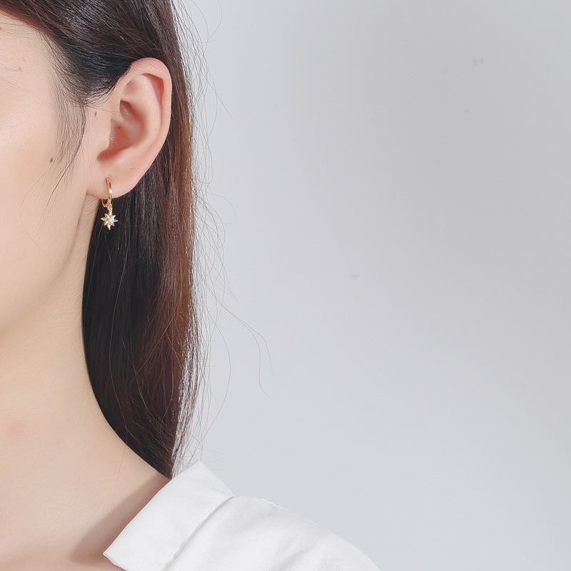 S925 sterling silver stud earrings octagonal star earrings - Image 4