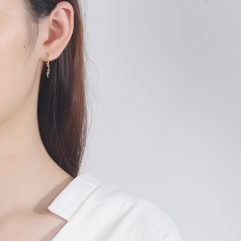 S925 sterling silver stud earrings lightning bolt earrings - Image 5