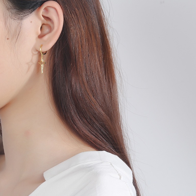 S925 sterling silver stud earrings cross earrings - Image 5