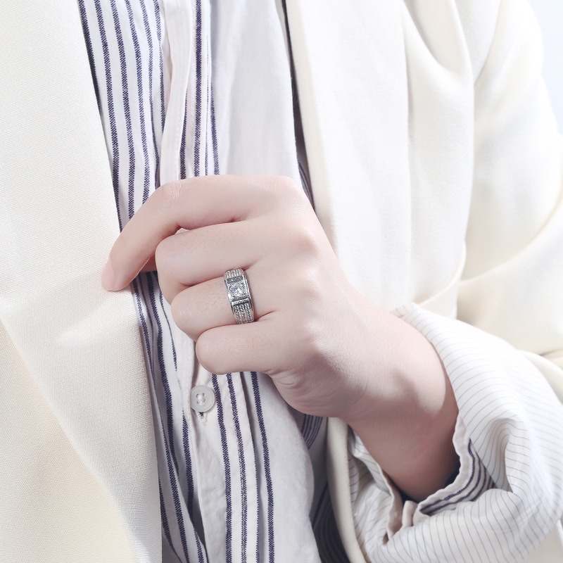 S925 sterling silver ring with diamond opening adjustable men's ring - Image 6