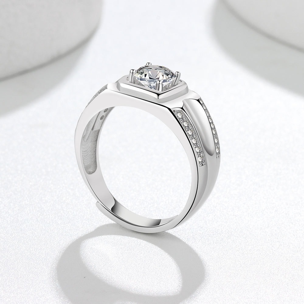 S925 Sterling Silver Ring 1 Carat GRA Moissanite Open Adjustable Men's Ring - Image 3