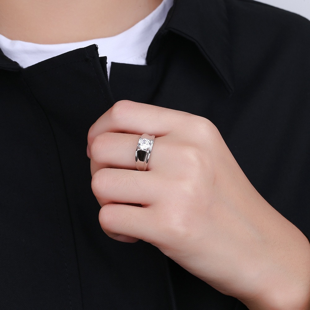 S925 Sterling Silver Ring Four Prongs 1 Carat GRA Moissanite Open Adjustable Men's Ring - Image 5
