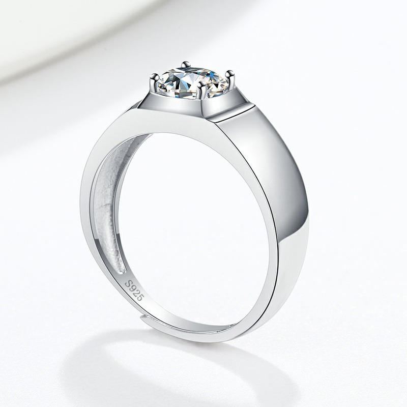 S925 Sterling Silver Ring Six Prongs 1 Carat GRA Moissanite Open Adjustable Men's Ring - Image 3