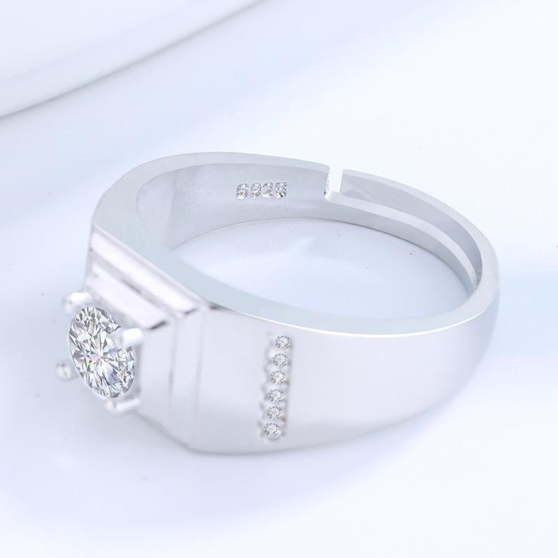 S925 sterling silver ring opening adjustable zircon men's ring - Image 3