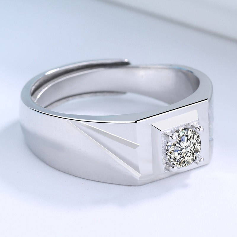 S925 sterling silver ring opening adjustable zircon men's ring - Image 3