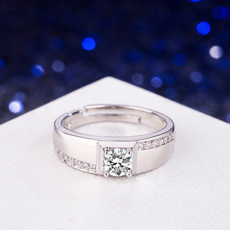 S925 sterling silver ring opening adjustable zircon men's ring - Image 2