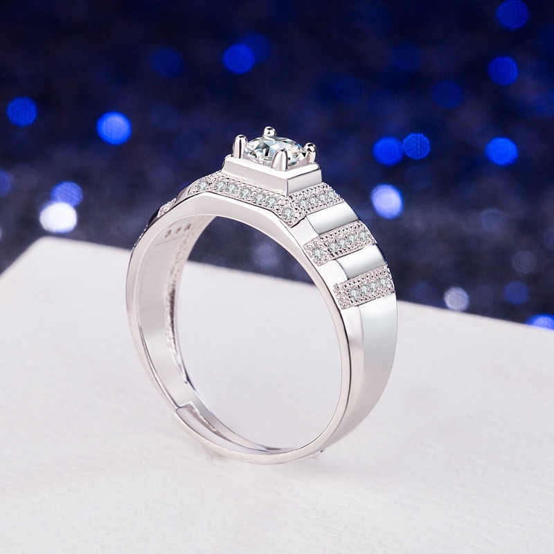 S925 sterling silver ring opening adjustable zircon men's ring - Image 3