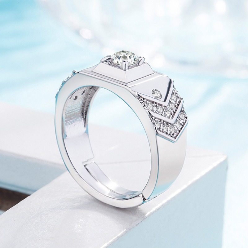 S925 sterling silver ring opening adjustable zircon men's ring - Image 3