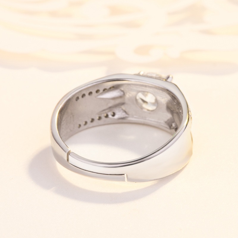 S925 sterling silver ring opening adjustable zircon men's ring - Image 2